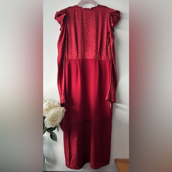 A.L.C. Carolina Puff Shoulder Silk Jacquard Dress in red - Picture 10 of 12
